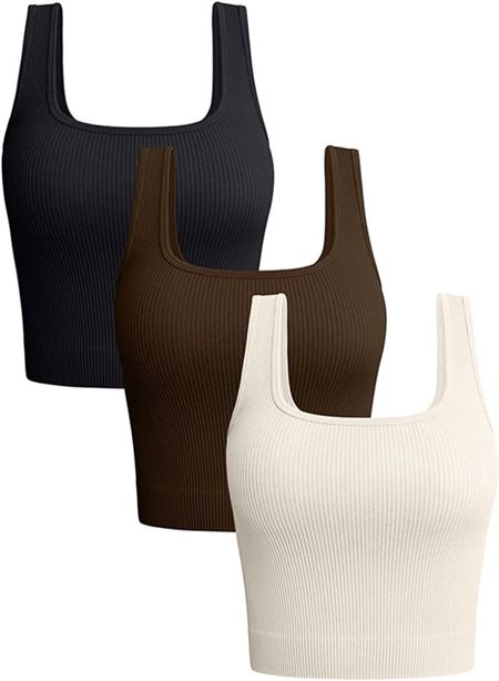 Amazon workout three-piece, ribbed tank tops. I like that these give a little bit more coverage than the average sports bras like this. 

#LTKSeasonal #LTKfit #LTKGiftGuide