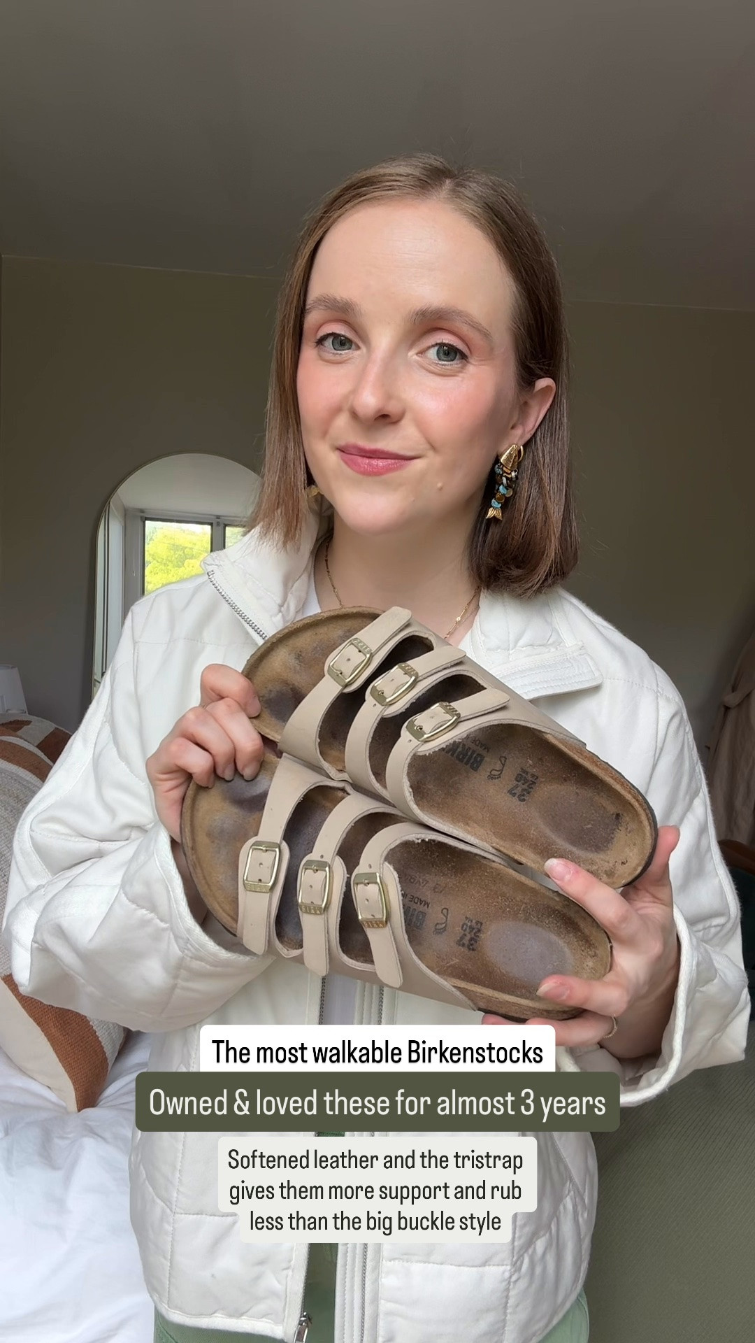 Most walkable comfortable Birkenstocks with softened leather and three straps wearing 37 and I’m
Usually a 6.5-7 shoe On sale for 25% off!

#LTKootd