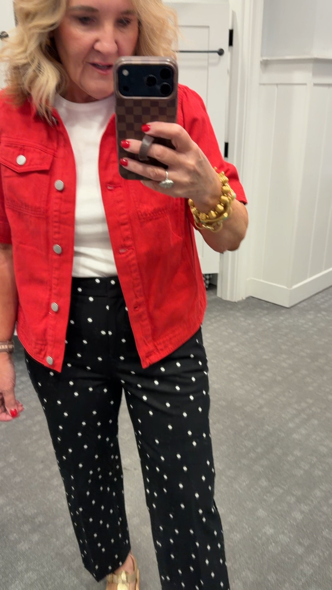 Cyber Monday at Talbots! 

Striped blouse size medium
Lightweight denim skirt medium
White pants 8 petite and I did not like the fabric or the fit
Gauze set that looks like denim I’m wearing a small but go reg size if you want it relaxed fitting
Pleated skirt is gorgeous but I sized up to a 10 petite (a titch roomy inn the waist but better than being tight)
Polka dot pants 8 petite and I love them, a nice stretchy twill
Red denim jacket 8 petite
Red eyelet small, I didn’t like it, but maybe a medium petite would have worked? I just felt frumpy
Love the red eyelet skirt, size 6
Striped coverup I LOVED it, wanted to make it work as a dress but the side slits are about mid thigh and a titch sheer. So definitely a coverup
Gingham dress LOVED THIS! Fully lined wearing a 6

#LTKSaleAlert #LTKOver40 #LTKPetite
Business casual office outfit red jacket

#LTKootd #LTKWorkwear