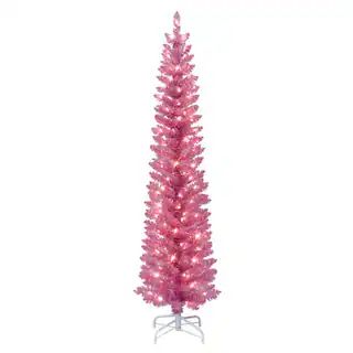 7ft. Pre-Lit Pink Tinsel Artificial Christmas Tree, Clear Lights | Michaels | Michaels Stores