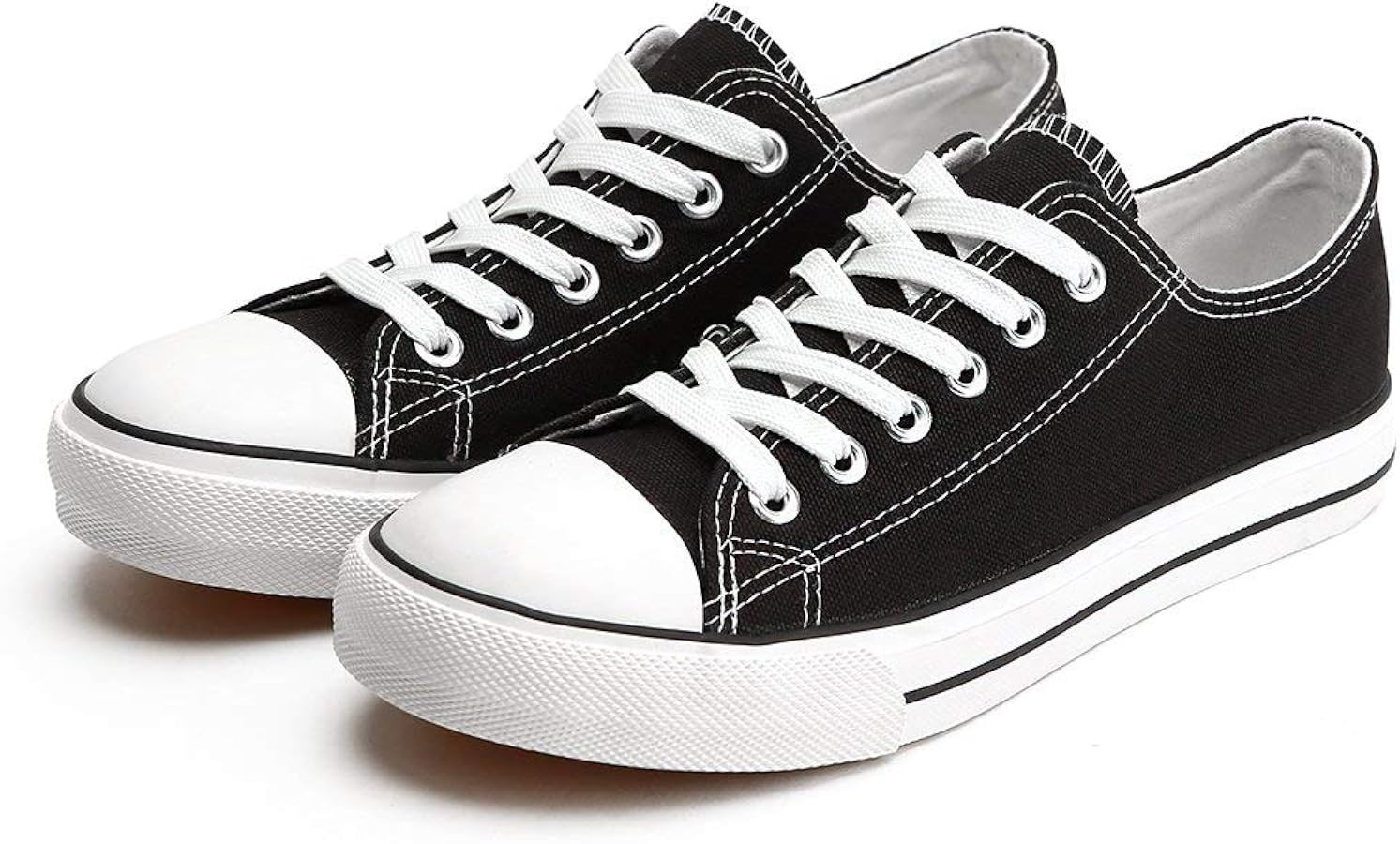 ZGR Women s Canvas Low Top Sneaker Lace-up Classic Casual Shoes (Black US8) | Amazon (US)