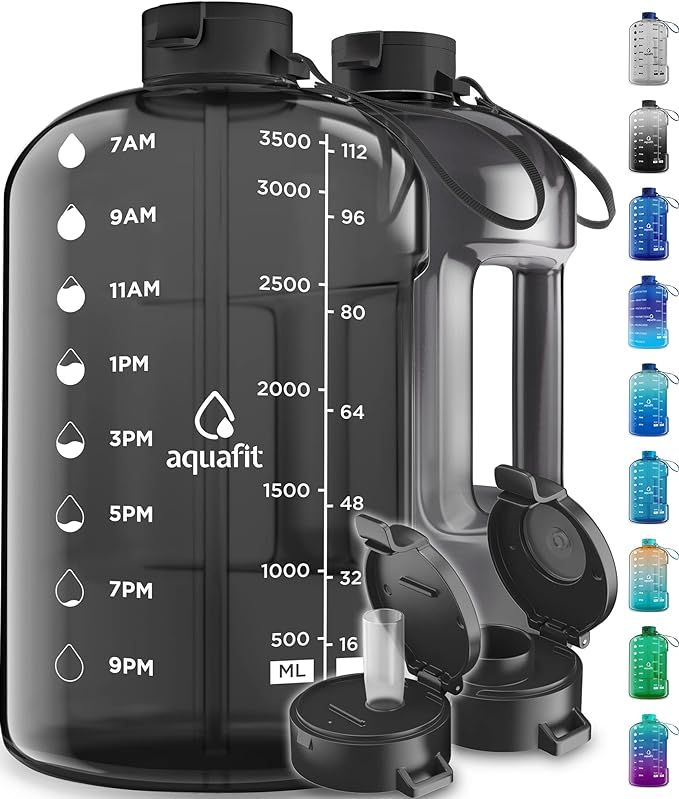 AQUAFIT 1 Gallon Water Bottle With Times To Drink - 128 oz Water Bottle With Straw - Motivational... | Amazon (US)