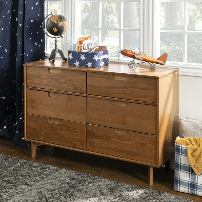 Walker Edison Sonoma 6-Drawer Solid Wood Caramel Dresser | Walmart (US)