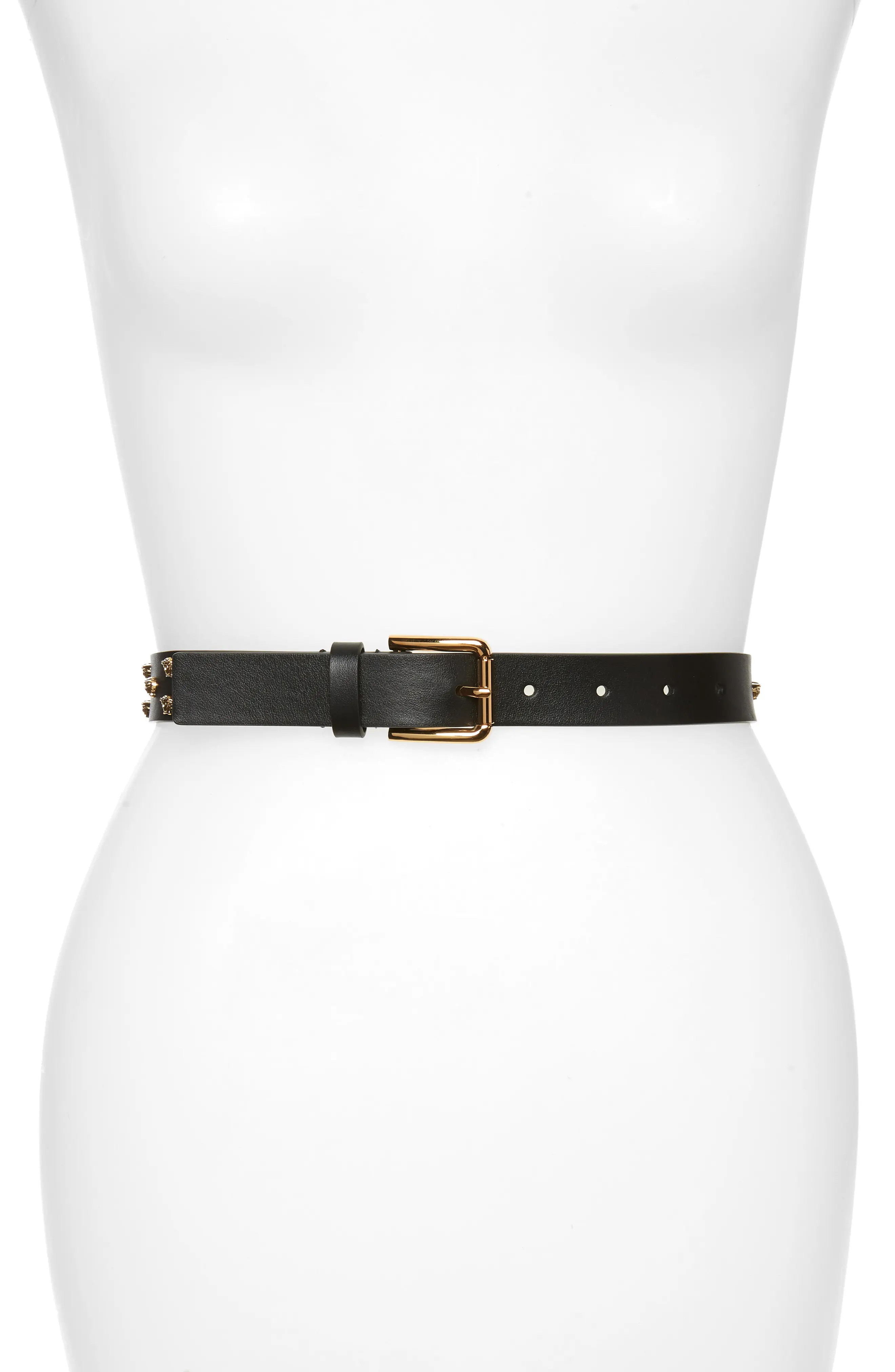 Women's Versace Medusa Stud Leather Belt, Size 70 - Black-Versace Gold | Nordstrom