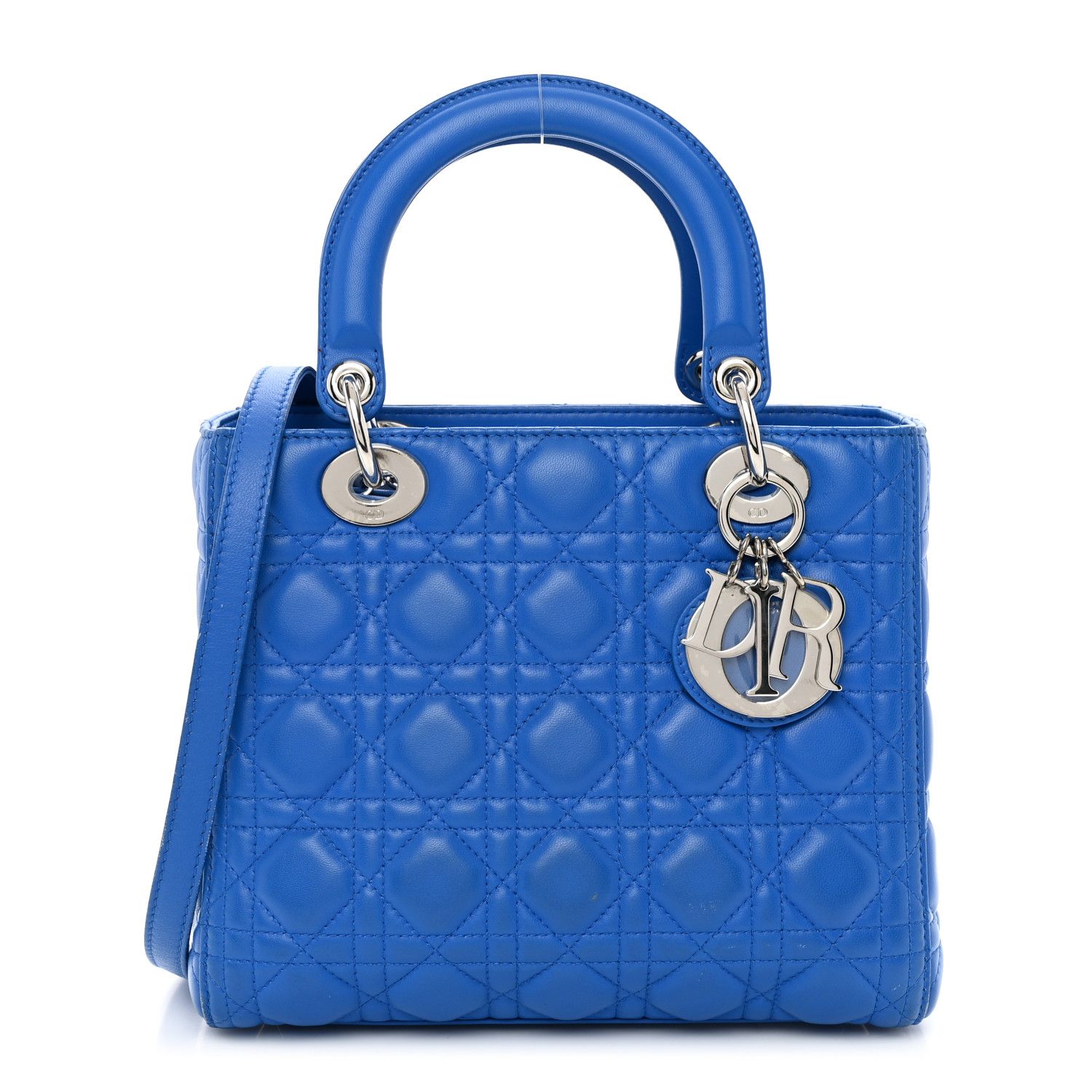 Lambskin Cannage Medium Lady Dior Blue Persan | FASHIONPHILE (US)