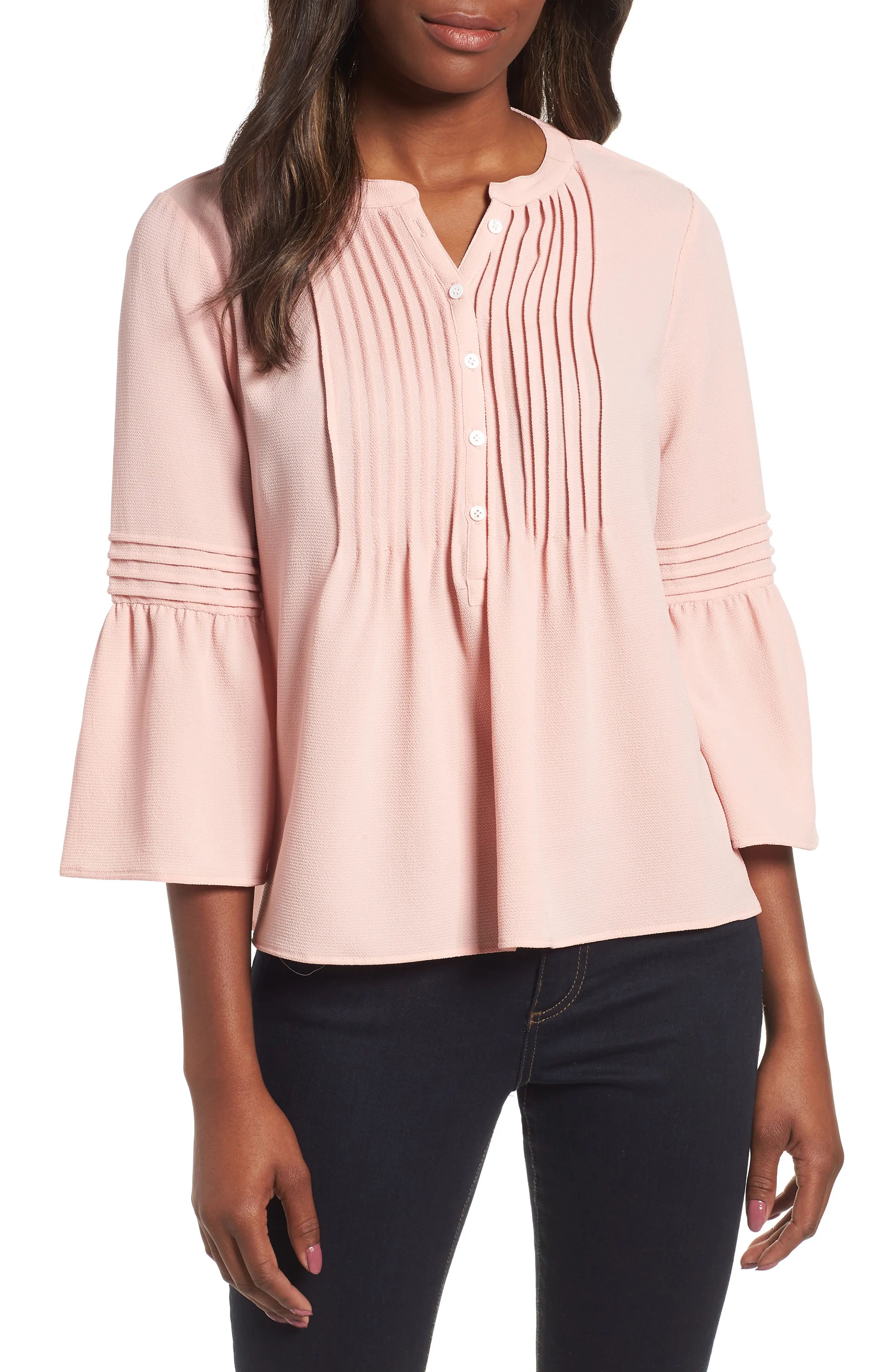 Women's Cece Ruffle Sleeve Pintuck Blouse, Size Small - Pink | Nordstrom