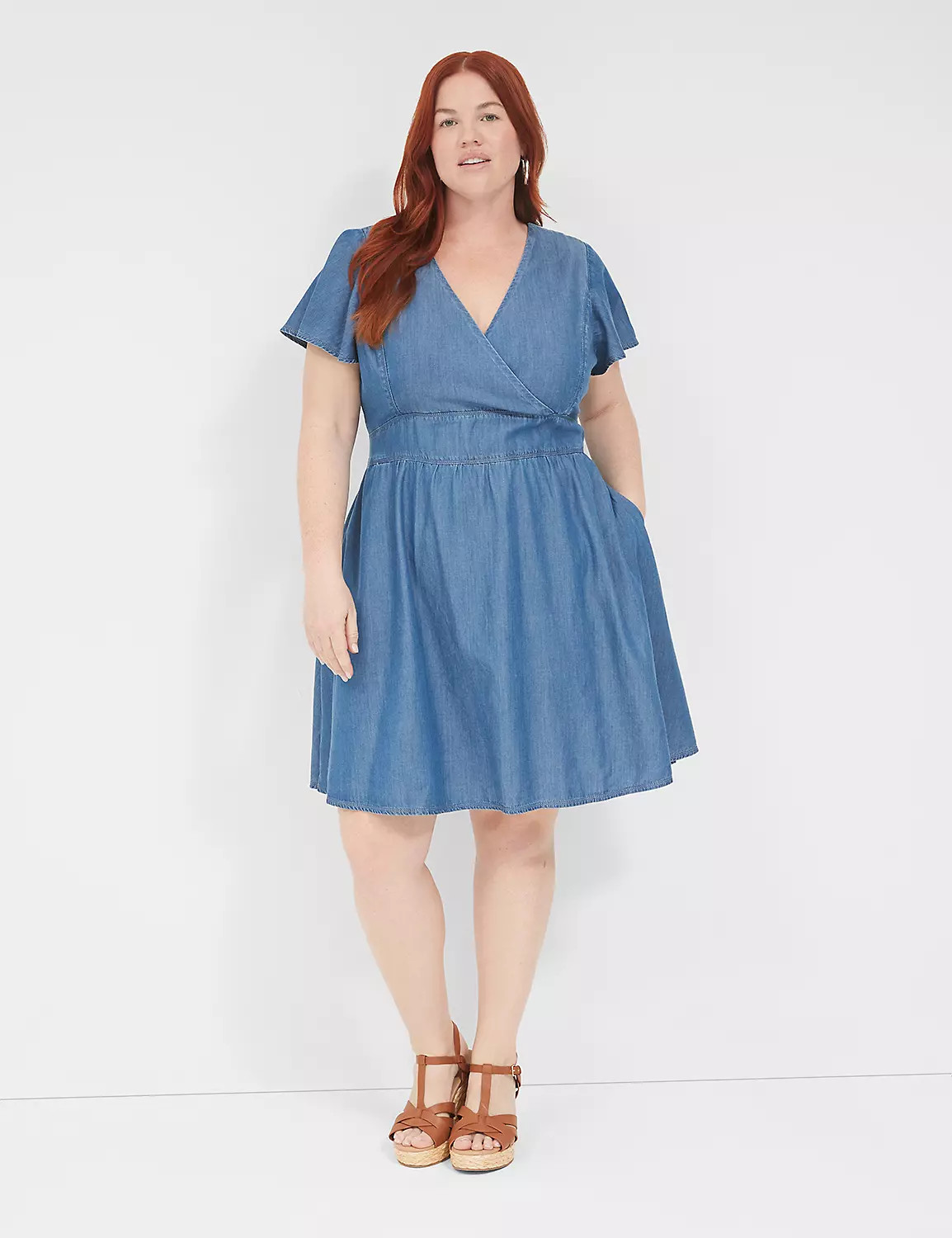 Lena Denim Surplice-Neck Level-Hem Dress | LaneBryant | Lane Bryant (US)