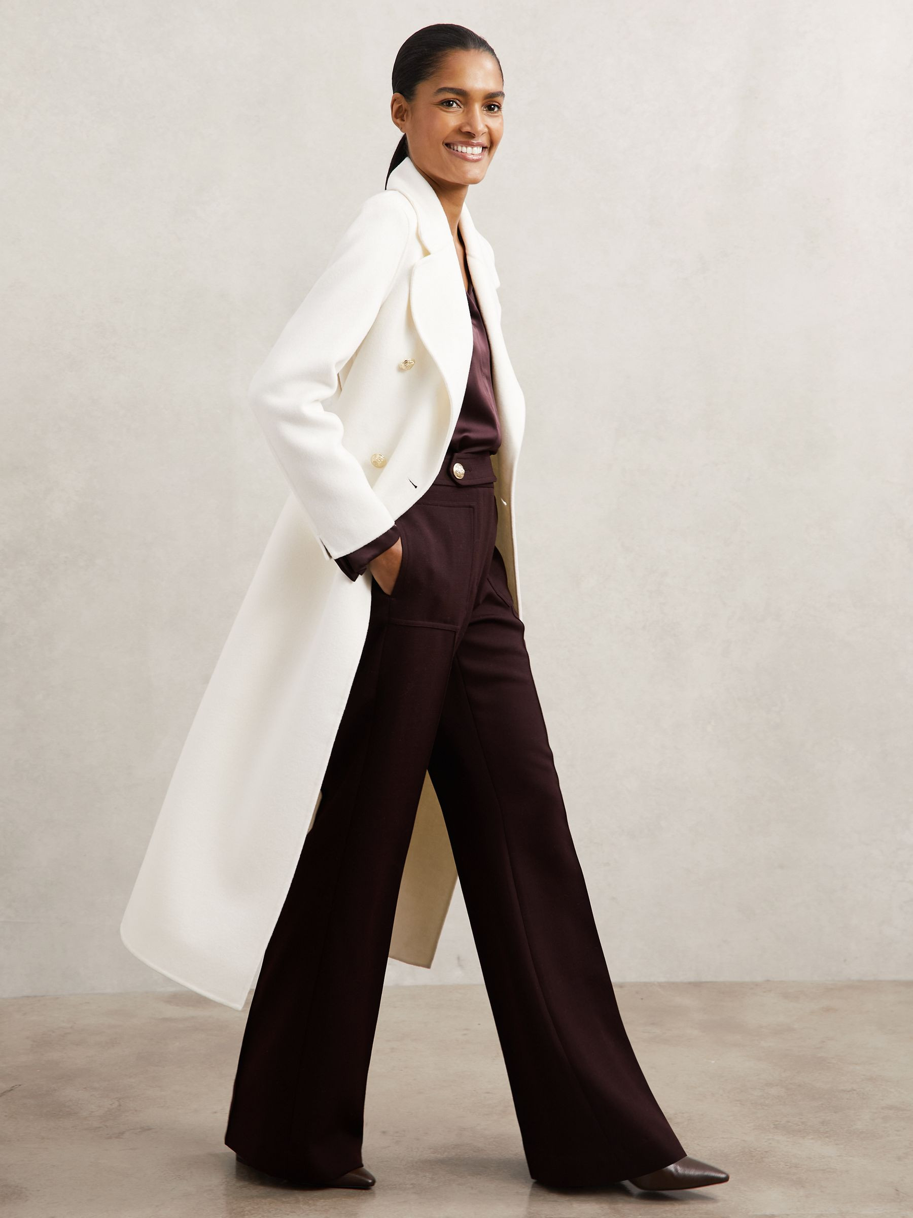 Double-Breasted Blindseam Coat Wool-Blend in Cream | Reiss UK