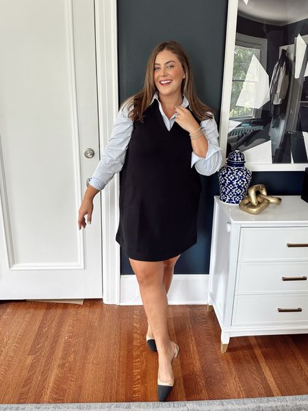 Work outfit perfect for spring and summer! Wearing size XL in button down & 1X in black dress. Use CARALYN10 at Spanx! 

#LTKWorkwear #LTKStyleTip #LTKMidsize