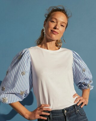Embellished Blouson Stripe Sleeve Tee | Chico's