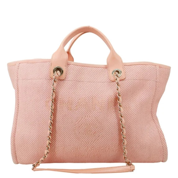 Pre-Owned Chanel Deauville Medium Mixed Fibers Canvas Calfskin Shopping Tote Bag Peach | Walmart (US)