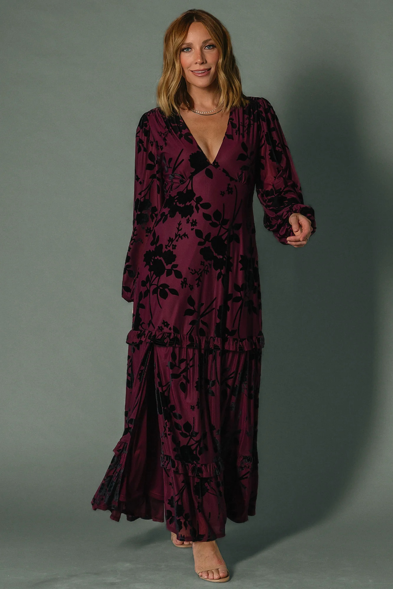 Liana Velvet Embossed Maxi Dress | Mulberry | Baltic Born