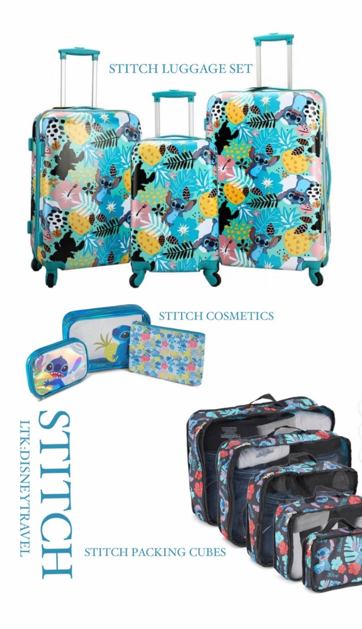 Disney Stitch Luggage Travel Essentials 