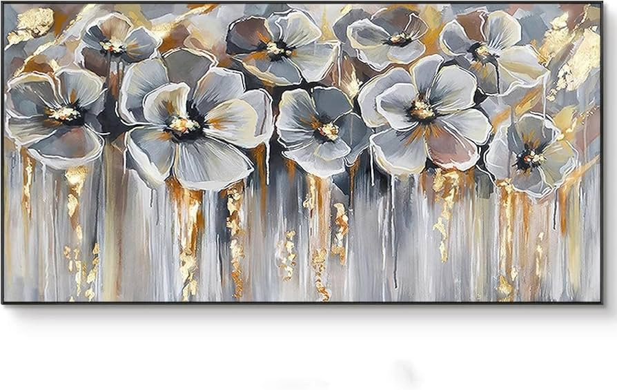 White Peony Flowers Wall Art Black and White Decor Large Size Bedroom Living Room Walls Floral Ca... | Amazon (US)