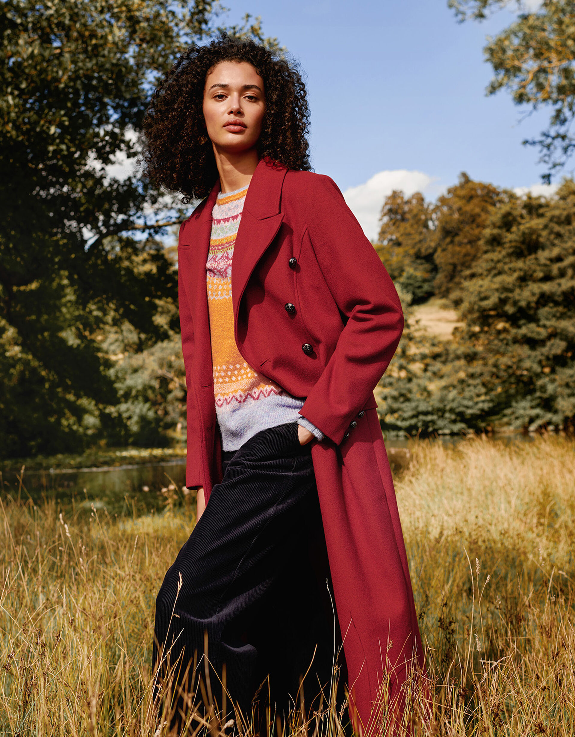 Daria Double-Breasted Coat Red | Monsoon (UK)