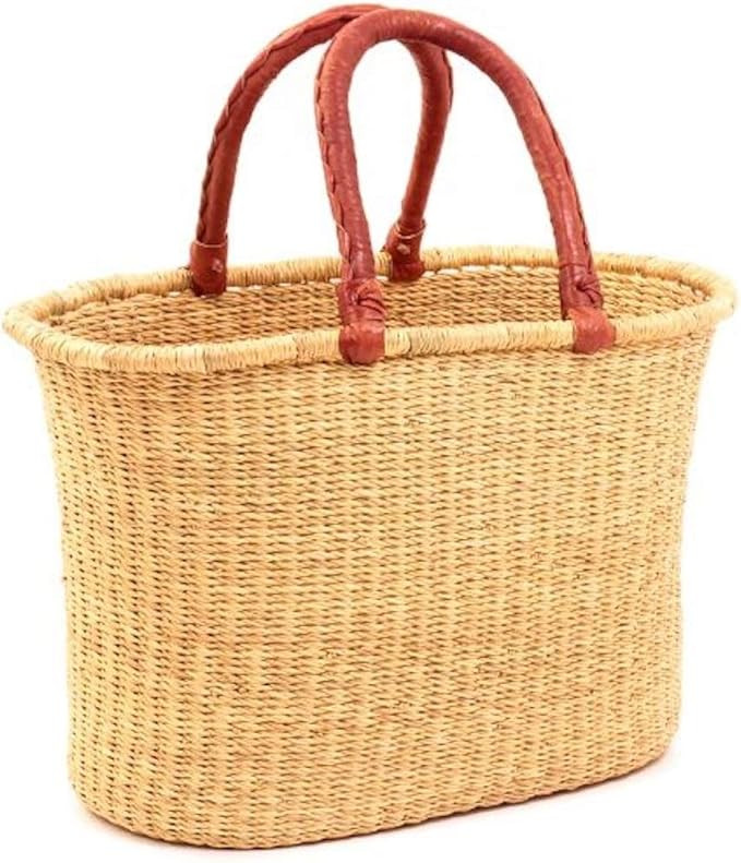 Large Oval Woven Straw Basket with Handle Fair Trade Storage Organizer | Amazon (US)