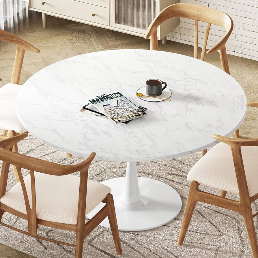 DKLGG White Marble Round Dining Table, 42.1" Tulip Table Kitchen Dining Table for 4-6 People with... | Amazon (US)