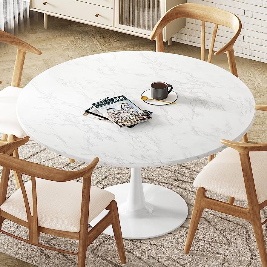 DKLGG White Marble Round Dining Table, 42.1" Tulip Table Kitchen Dining Table for 4-6 People with... | Amazon (US)