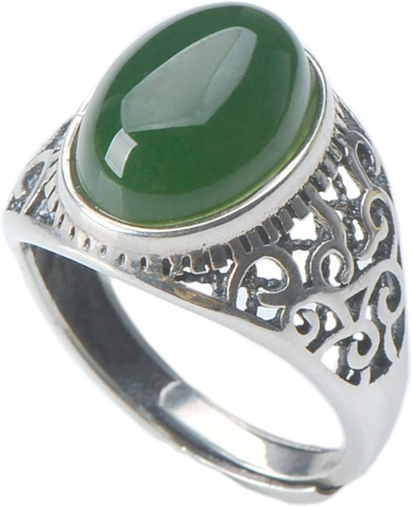 Natural Green Jade Ring with 925 Sterling Silver Setting for Women, Resizable (Size 6, Green Jade... | Amazon (US)