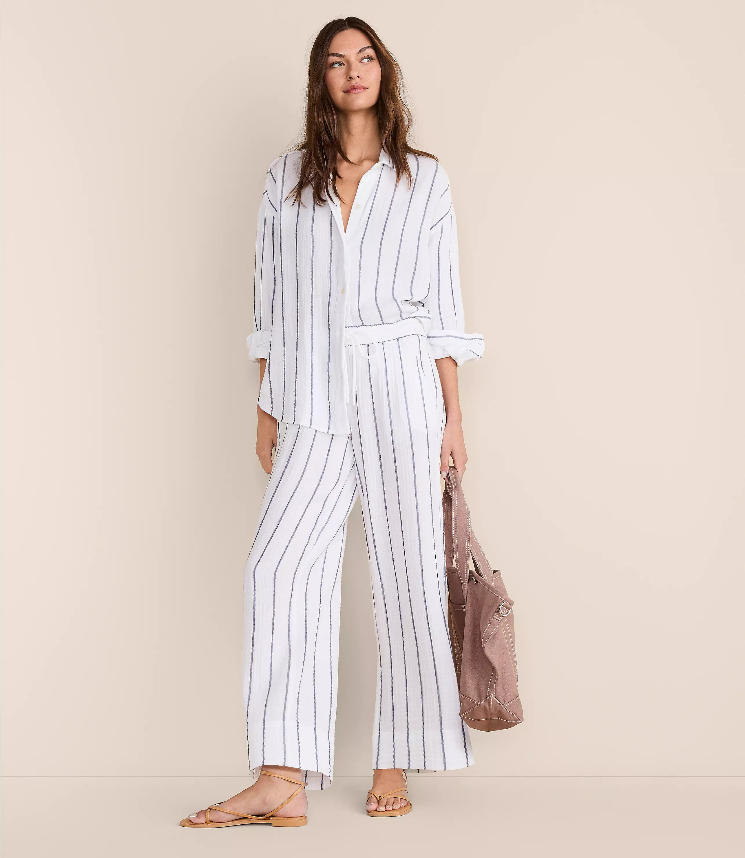 Lou & Grey Striped Triple Cloth Wide Leg Pants | LOFT