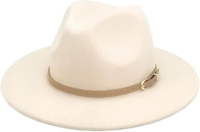Lisianthus Women Classic Felt Fedora Wide Brim Hat with Belt Buckle | Amazon (US)