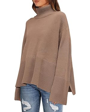 LILLUSORY Women's Fall 2023 Oversized Turtleneck Trendy Sweaters Ribbed Knit Pullover Sweater Top... | Amazon (US)