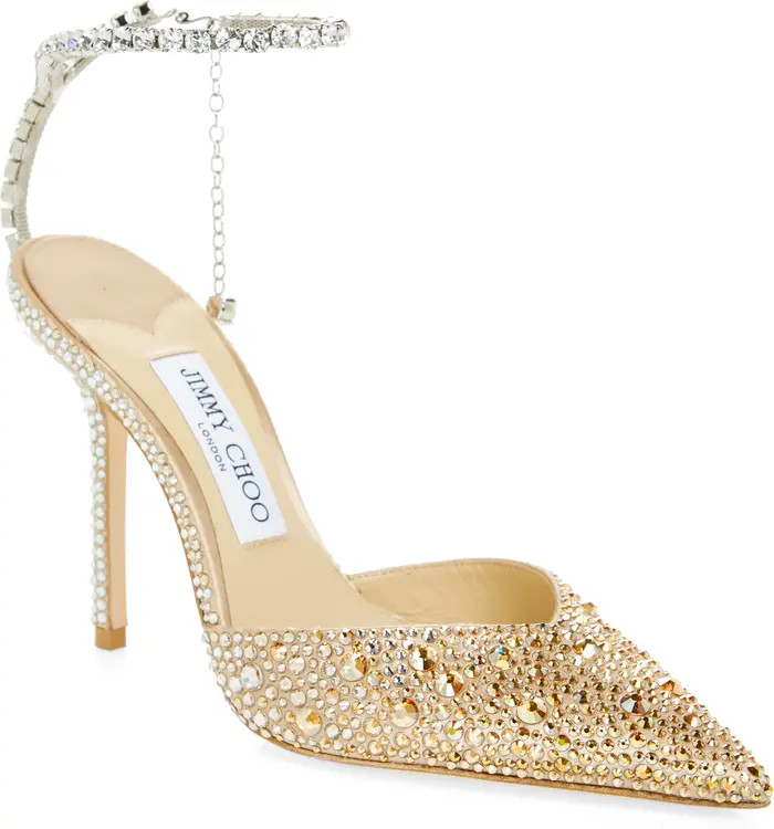 Saeda Crystal Ankle Strap Pointed Toe Pump (Women) | Nordstrom