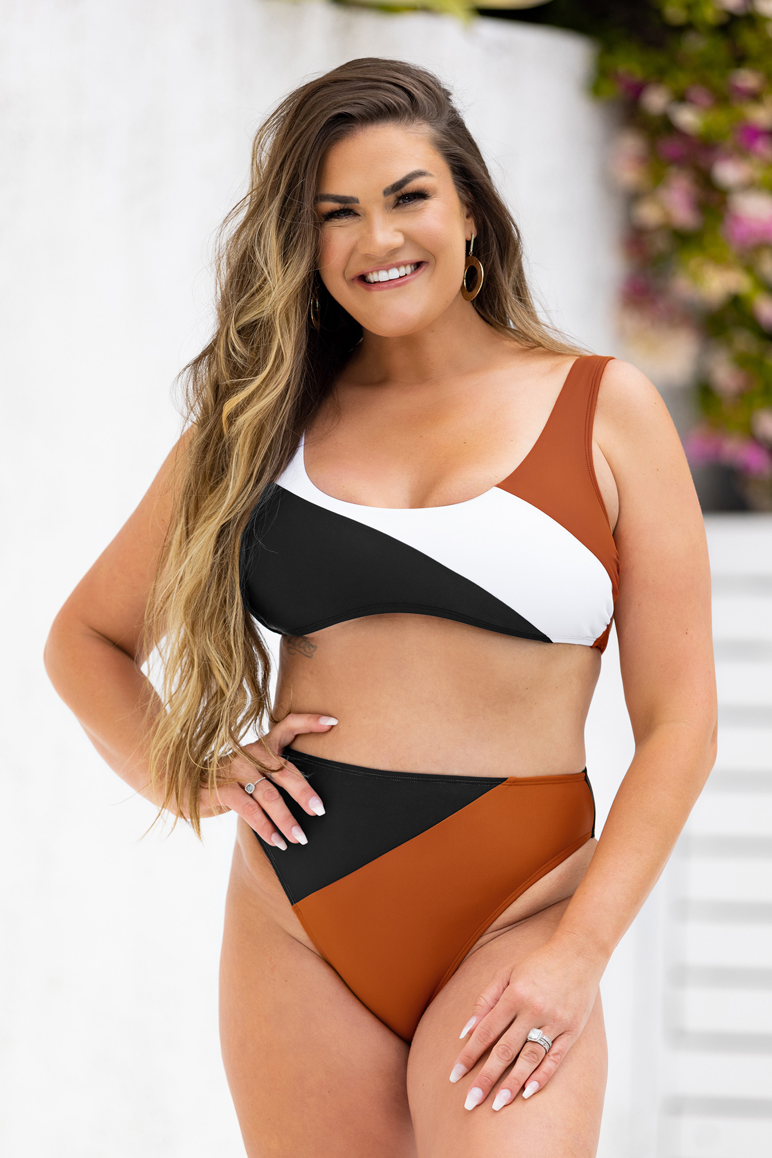Colorblock Colombia Coast Scoop Bralette & High Waist Bikini Set | Cupshe US