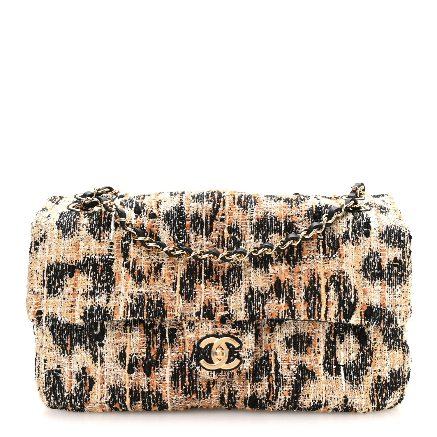 Chanel Tweed Mixed Fibers Leopard Print Small Souplissimo Maxi Flap Brown Black White 1967558 | FASHIONPHILE (US)