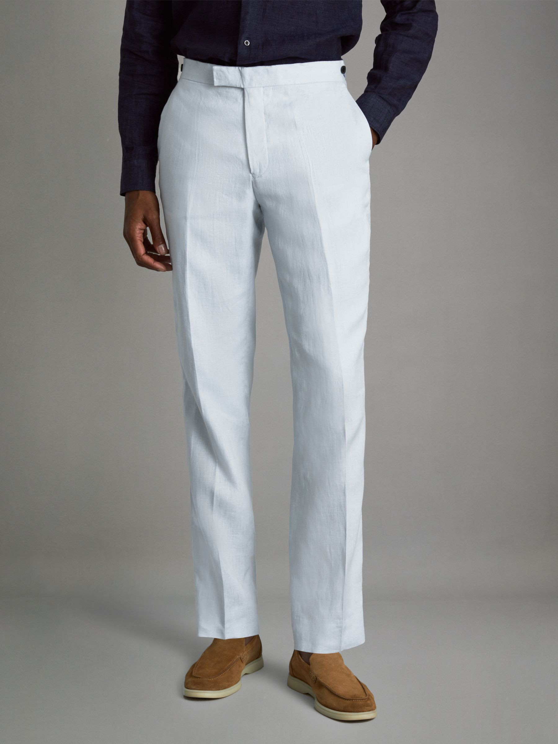 Slim Fit Linen Trousers in Soft Blue | Reiss UK