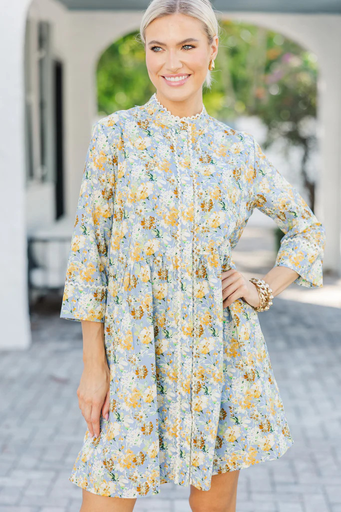 Always The One Slate Blue Floral Shift Dress | The Mint Julep Boutique