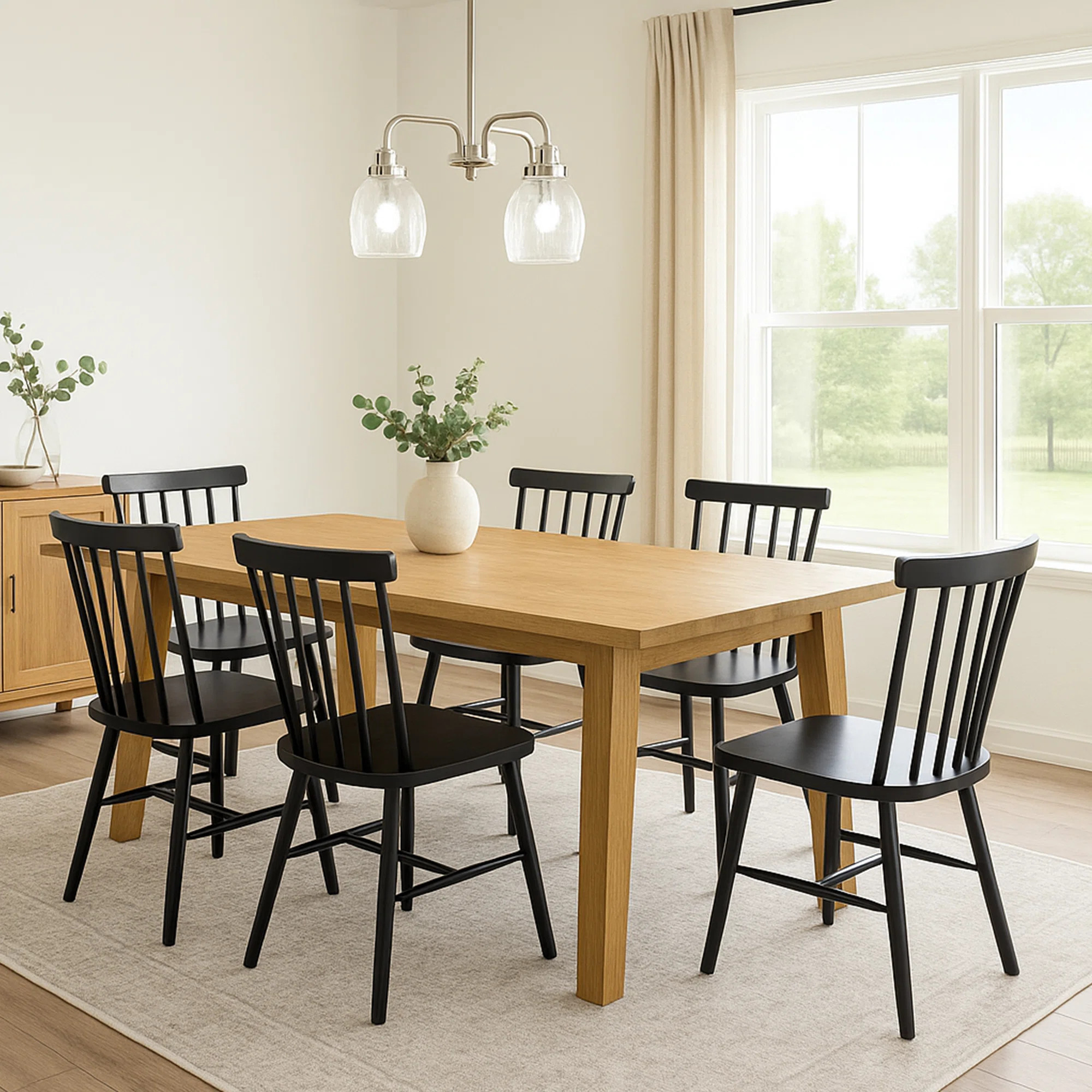 Phaong 17" Wide Mid-Century Modern Windsor Back Wood Modern Dining Chairs (Set of 6) | Wayfair North America