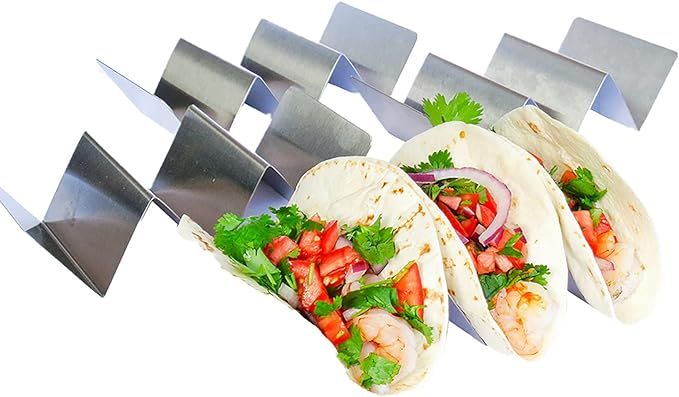 Taco Holder - Taco Holders, Stainless Steel with Free Recipe Ideas - Taco Trays - Taco Stand Up H... | Amazon (US)