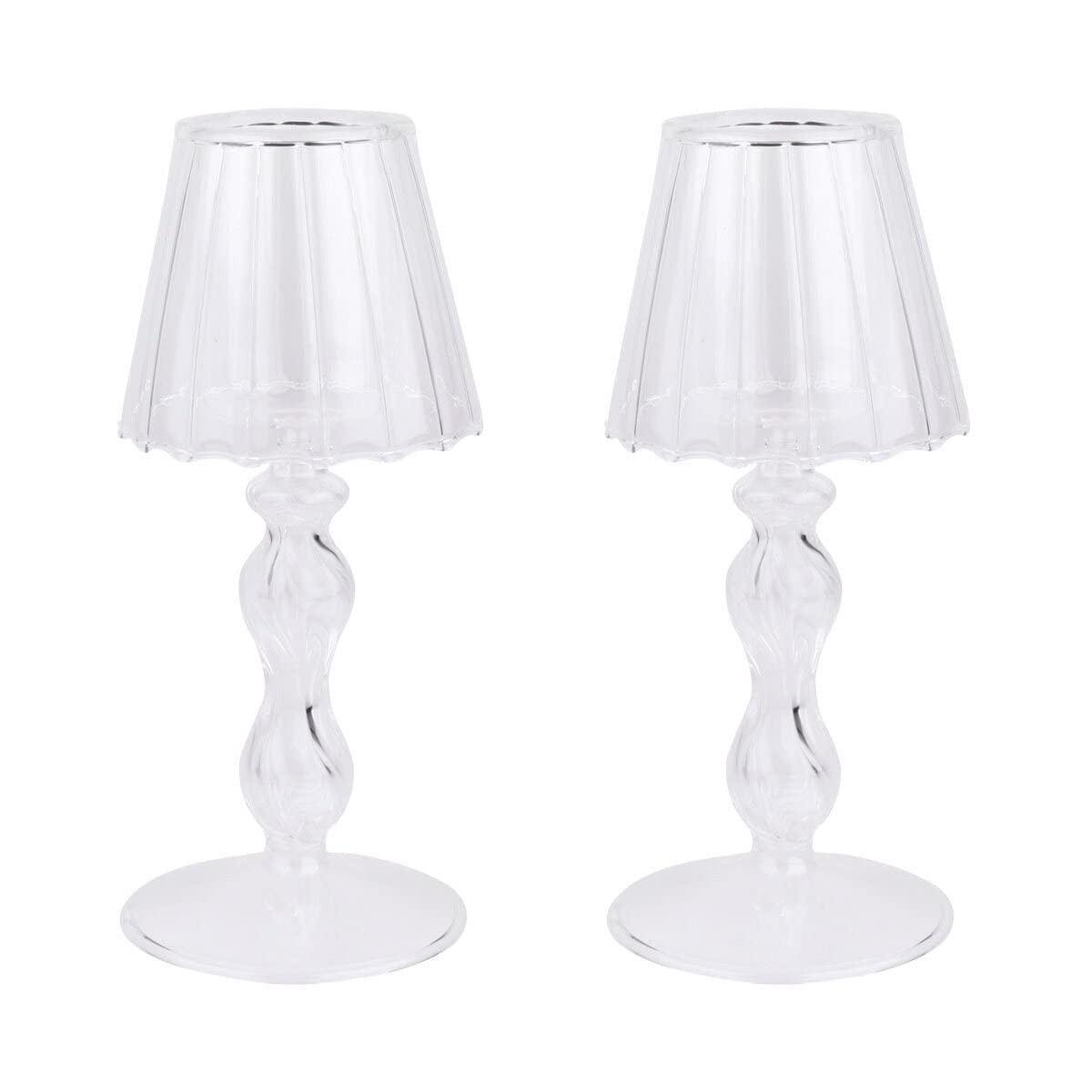 2Pcs Galss Candleholder Sets Tealight Candle Holders Vintage Hurricane Table Lamp Shape Candle St... | Amazon (US)