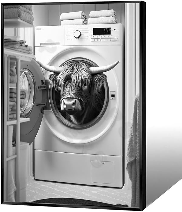 Vintage Adorable Cow Laundry Room Art Black And White Print Poster Whimsical Animal Decor Funny W... | Amazon (US)