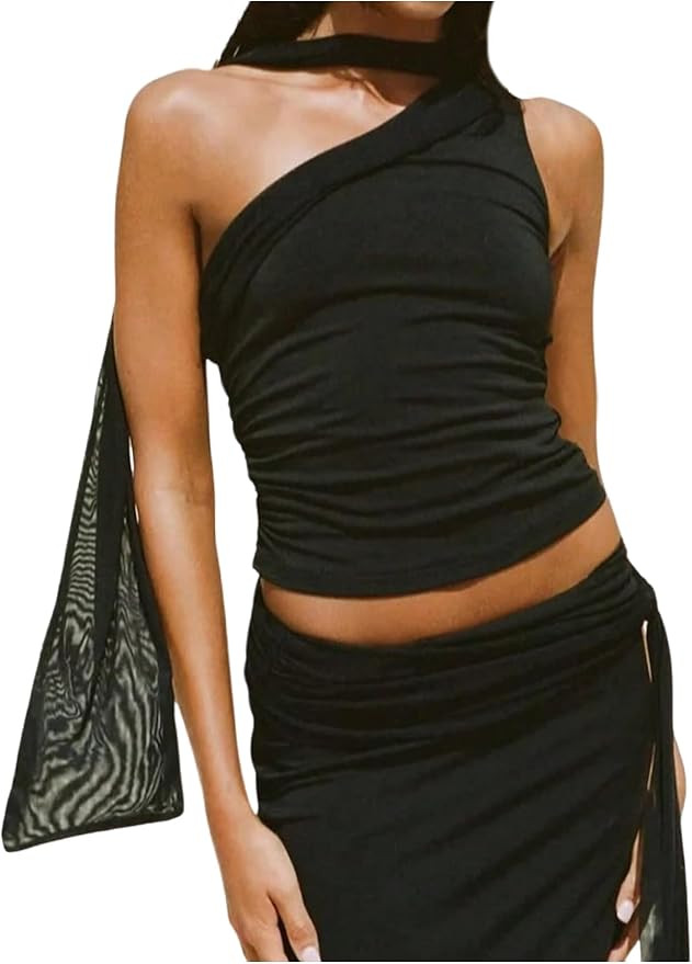 RoseSeek Women's Leopard Asymmetrical Halter Tops Sleeveless Slim Fit Summer Going Out Y2K Crop T... | Amazon (US)