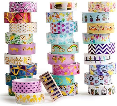 30 Rolls Gold Foil Washi Tape - 15mm Wide Japanese Masking Tape for Scrapbook, Bullet Journal, Plann | Amazon (US)