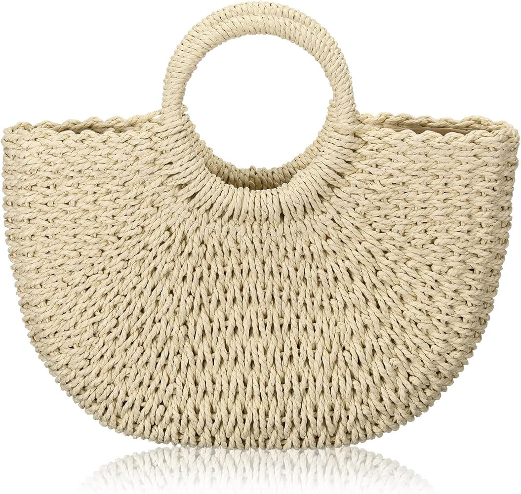 Frienda Straw Tote Bag Summer Beach Bag Handmade Straw Rattan Woven Handbag for Women Travel | Amazon (US)