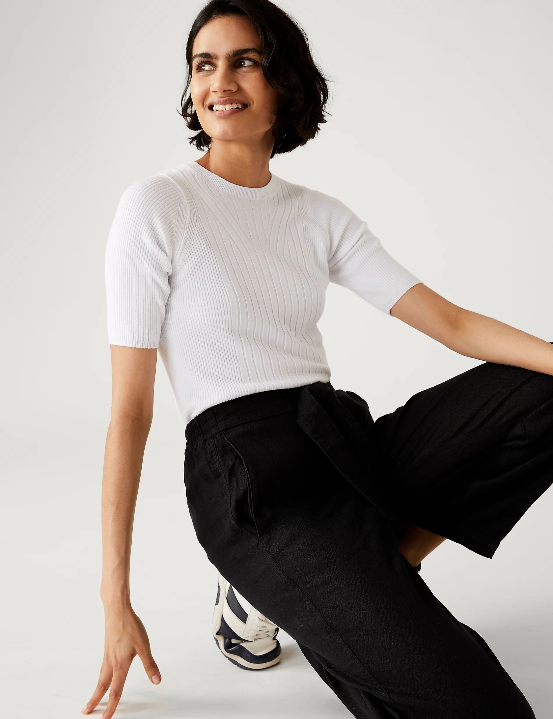 Ribbed Crew Neck Knitted Top | Marks and Spencer AU/NZ