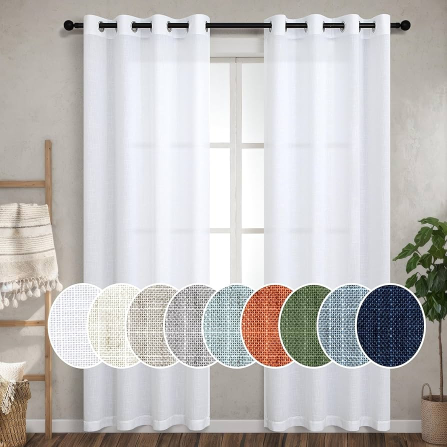 Pitalk White Linen Window Treatments Sheer Curtain Panels for Living Room 92 Inches Long Pair Set... | Amazon (US)