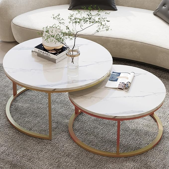 WiberWi Round Coffee Table Nesting Tables Set of 2, Large : Ø 34.0", Small : Ø 26.0", Modern De... | Amazon (US)
