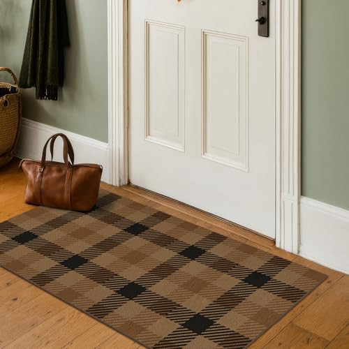 Neutral 2 x 4 Runner Rug Indoor - Easy Jute Brown Checkered Rug for Entryway, Kitchen, Small Living Room, Earthy & Coffee Rustic Accent Décor | Amazon (US)