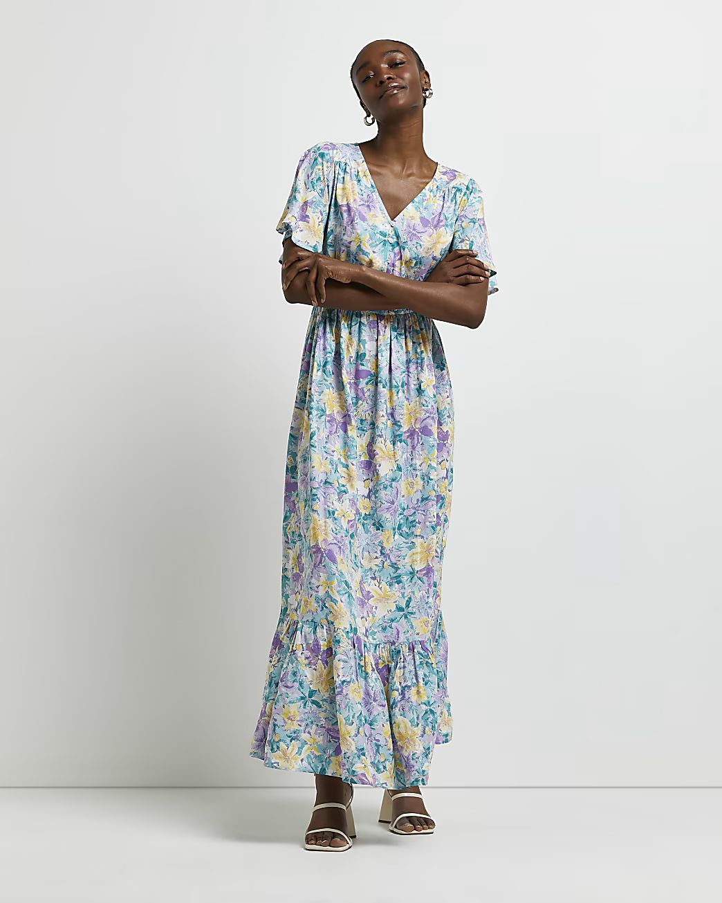 Blue floral smock maxi dress | River Island (UK & IE)