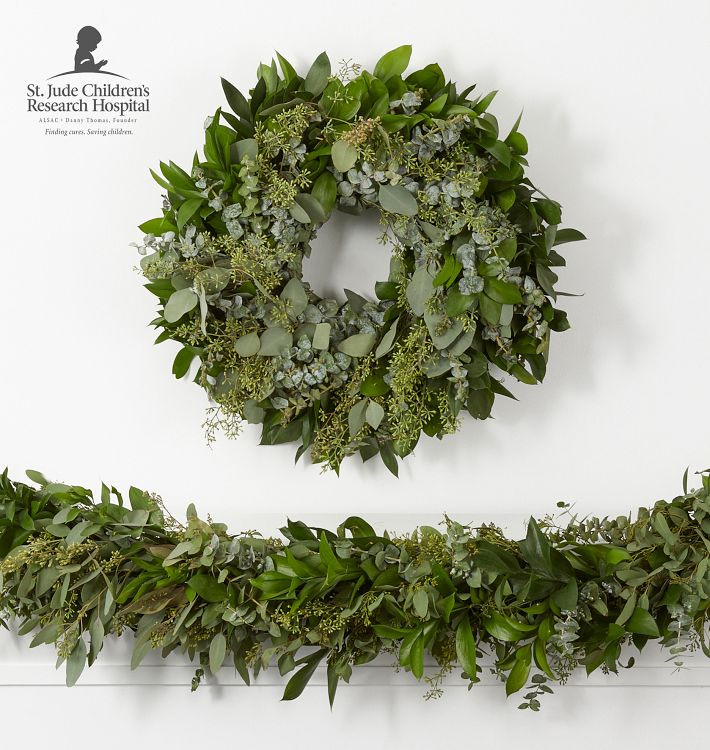 Live Ruscus, Seeded Eucalyptus & Baby Blue Eucalyptus Garland and Wreath | Rejuvenation