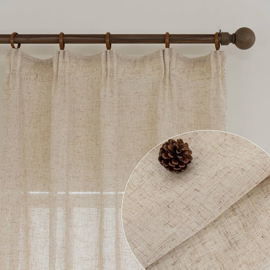 Ftinala 108 Inch Curtains Semi Sheer Curtains Pinch Pleat Drapes Beige Faux Linen Curtains 108 In... | Amazon (US)