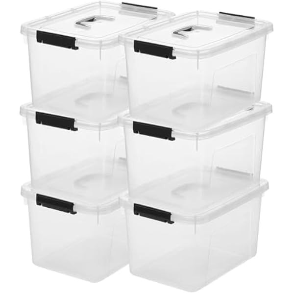 IRIS USA 19 Quart Stack & Pull™ Box, Clear with Black Handles, Set of 6 | Amazon (US)