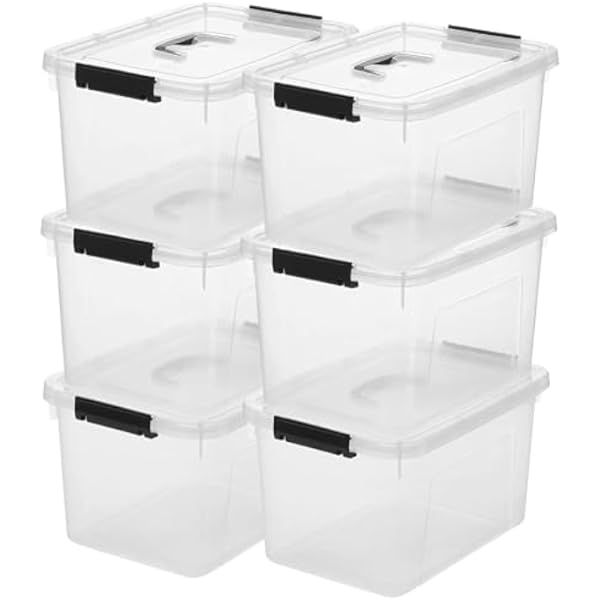 IRIS USA 19 Quart Stack & Pull™ Box, Clear with Black Handles, Set of 6 | Amazon (US)
