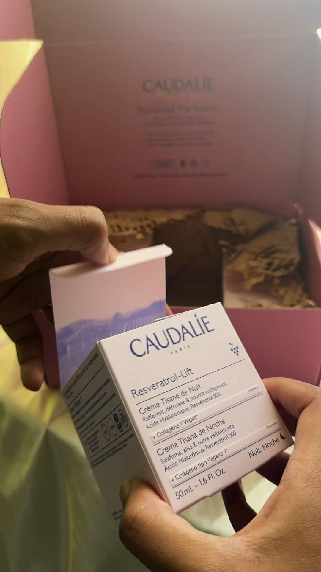 Caudalie Unboxing ASMR 
New and improved! This anti-aging serum visibly firms, lifts and smooths the look of wrinkles. Formulated with Caudalie’s exclusive patented blend of Resveratrol, Hyaluronic Acid & Vegan Collagen 1, it is 3x more effective than retinol to firm and lift the appearance of the skin. This potent, yet gentle formula leaves skin looking more youthful without irritation. Suitable for all skin types.
Skin type : all-skin
Need : firming
Key ingredients : Vegan Collagen 1, Hyaluronic Acid
Texture : lightweight, silky serum
Use : day-night

This anti-aging daily moisturizer deeply hydrates, visibly firms, lifts and reduces the look of wrinkles with Caudalie’s exclusive patented blend of Resveratrol, Hyaluronic Acid, and Vegan Collagen. Its silky, luxuriously soft texture glides onto skin and is enriched with mineral pearlizers for an immediate glow. 

This formula is non-comedogenic and suitable for all skin types. 
Skin type : all-skin
Need : anti-wrinkle
Key ingredients : Resveratrol, Vegan Collagen 1, Hyaluronic Acid
Texture : cream


#LTKVideo #LTKbeauty