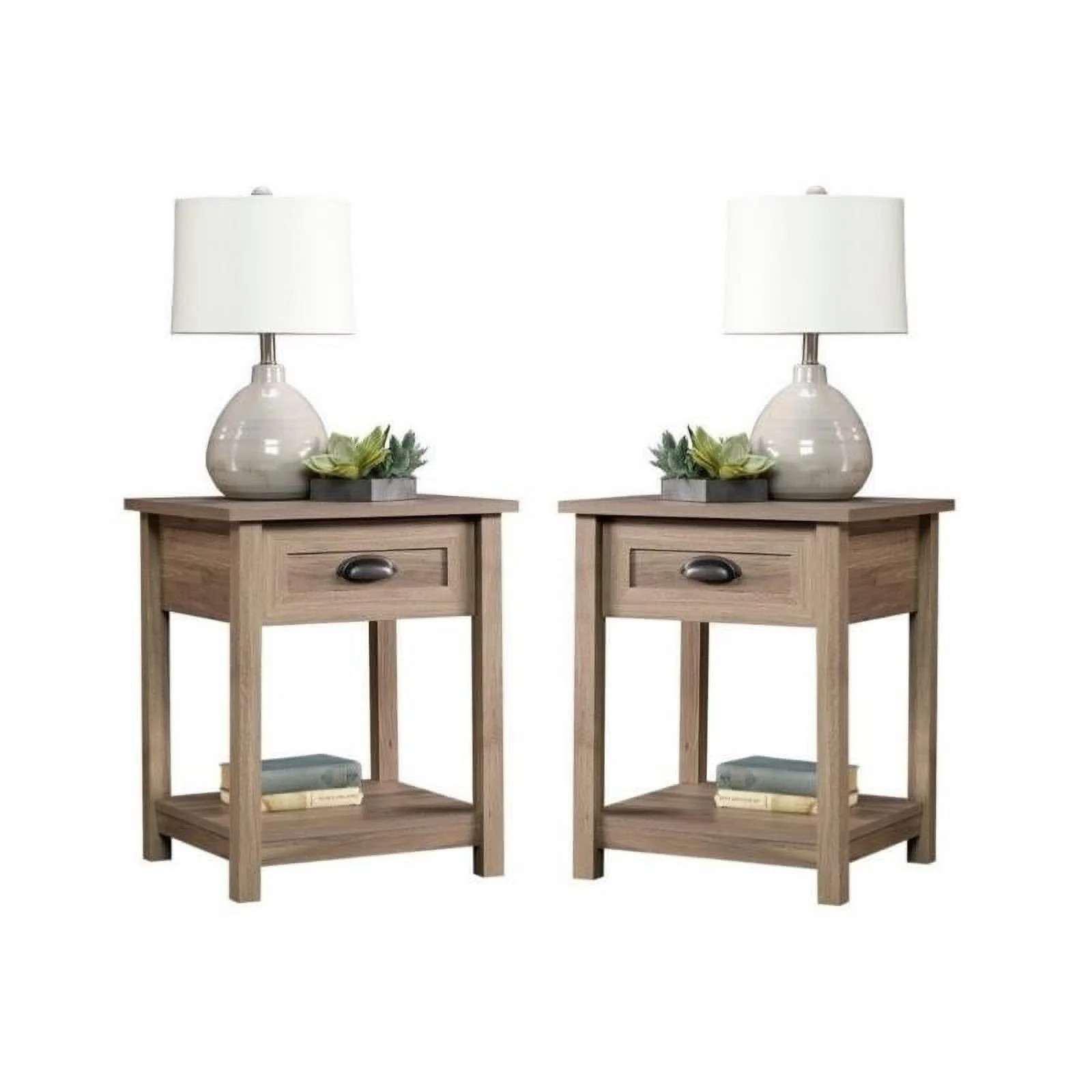 Home Square 2 Piece County Line Wood End Table Set in Salt Oak | Walmart (US)