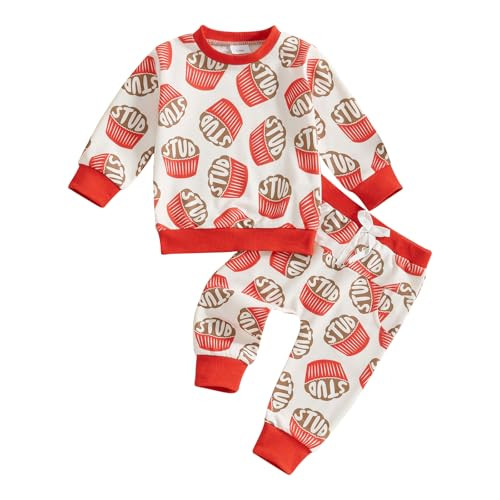 Adobabirl Toddler Baby Boy Valentines Day Outfit Letter Print Crewneck Sweatshirt and Pants Set Fall Winter Spring Clothes (Stud Red,2-3T) | Amazon (US)